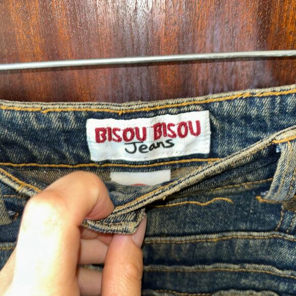 Vtg 90s BISOU BISOU Blue Faded Stretch Cotton Denim Mermaid Maxi Skirt 10 - Picture 7 of 11